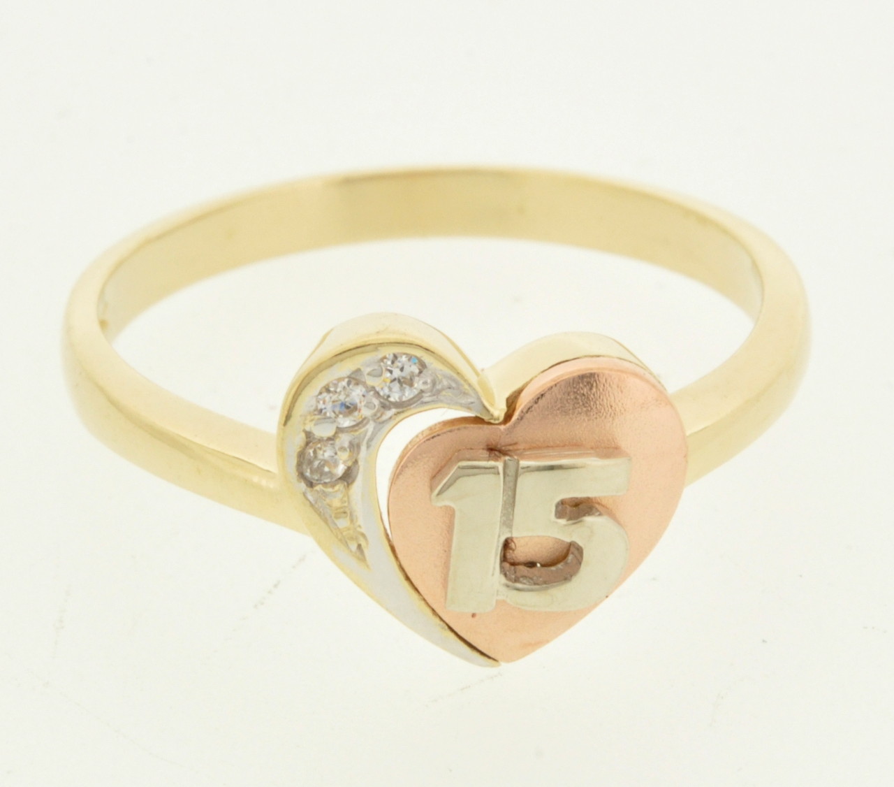 14K Yellow Gold CZ Sweet 15 Quinceañera Ring 12002064 | Shin Brothers* 