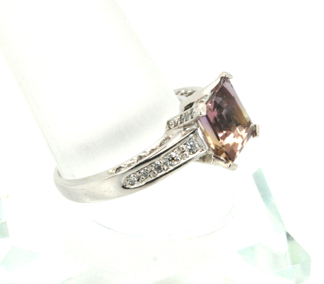14K White Gold Diamond Bi-color Tourmaline Ring  12002049  | Shin Brothers* 