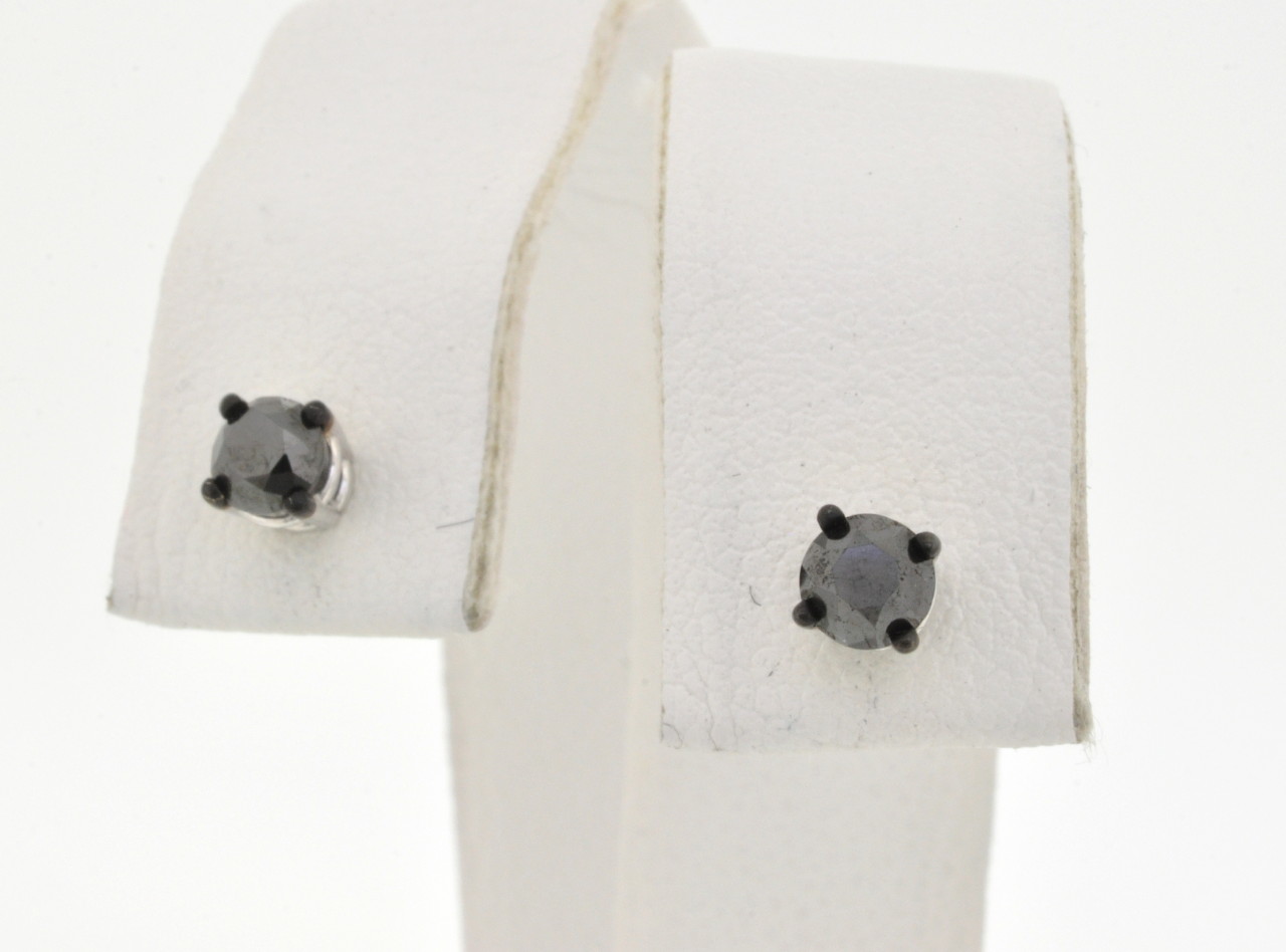 10K White Gold Black Diamond Studs 49000065 | Shin Brothers Inc **