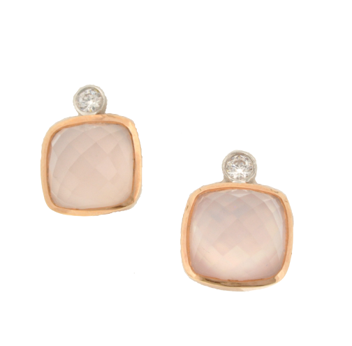 14K Two Tone Gold Rose Quartz Diamond Earrings 42001928 | Shin Brothers*