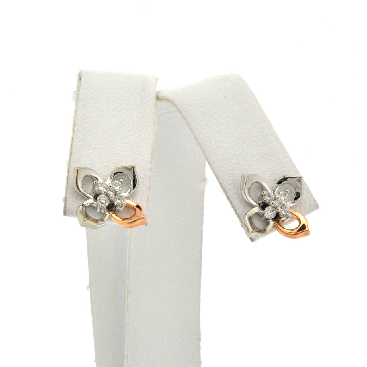 41060505 14K Two Tone Flower Diamond Stud Earrings