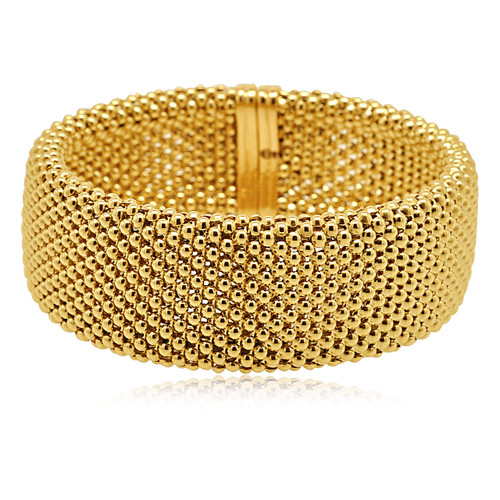 Yellow gold mesh cuff bracelet