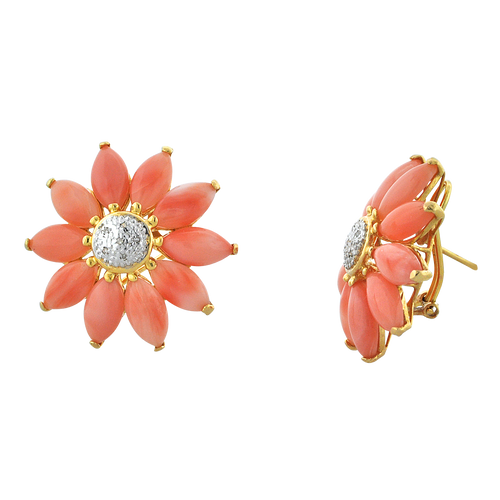 Diamond Flower Blooming Earrings In 14K Rose Gold With Omega Back