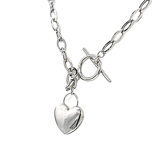 14K White Gold Heart Chain Link Necklace Shin Brothers Jewelers Inc.