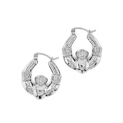 14K White Gold Claddagh Hoop Earrings Shin Brothers Jewelers Inc.