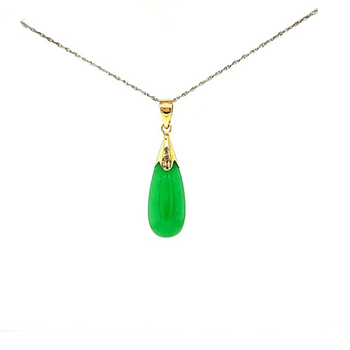 14K Yellow Gold Jade Teardrop Pendant Shin Brothers Jewelers Inc.