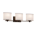Bathroom Fixtures Three Lights by Justice Designs ( 102 | FAB-8443-30-WHTE-DBRZ Textile ) 