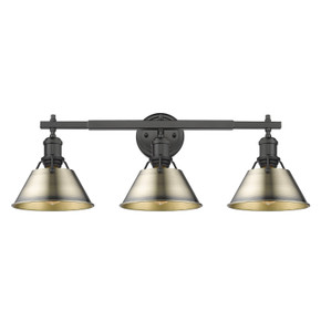 Bathroom Fixtures Three Lights by Golden ( 62 | 3306-BA3 BLK-AB Orwell ) 