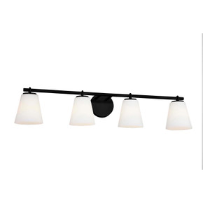 Bathroom Fixtures Four Lights by Justice Designs ( 102 | FSN-8034-OPAL-MBLK Fusion ) 