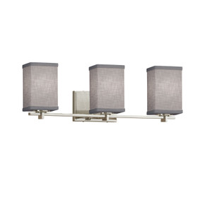 Bathroom Fixtures Three Lights by Justice Designs ( 102 | FAB-8443-15-GRAY-NCKL Textile ) 