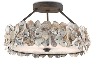 Semi-Flush Mts. Drum Shade by Currey and Company ( 142 | 9000-0265 Oyster Shell Collection ) 