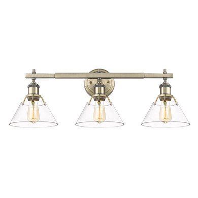 Bathroom Fixtures Three Lights by Golden ( 62 | 3306-BA3 AB-CLR Orwell ) 