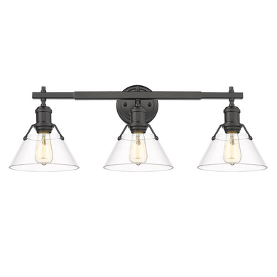 Bathroom Fixtures Three Lights by Golden ( 62 | 3306-BA3 BLK-CLR Orwell ) 
