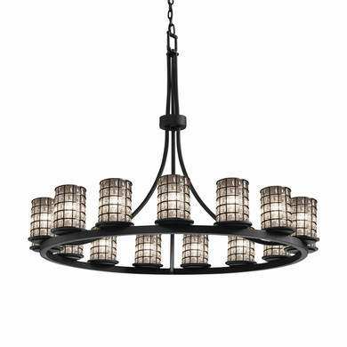 Large Chandeliers Glass Shade by Justice Designs ( 102 | WGL-8715-10-GRCB-MBLK-LED15-10500 Wire Glass ) 