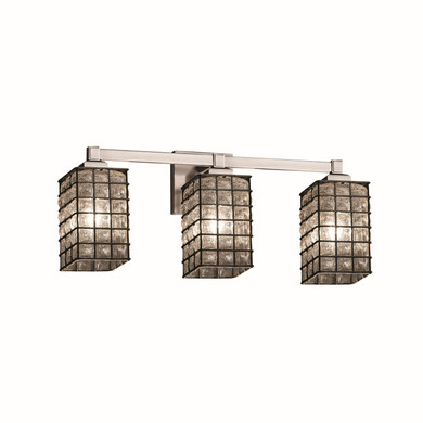 Bathroom Fixtures Three Lights by Justice Designs ( 102 | WGL-8433-15-GRCB-NCKL Wire Glass ) 