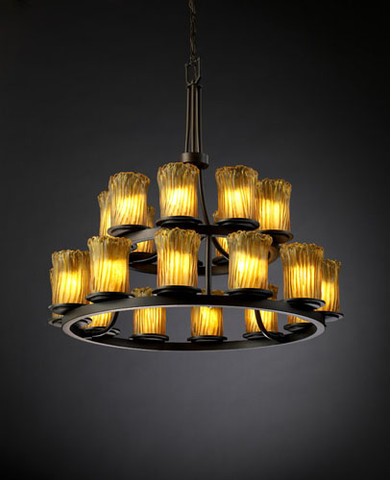Mid. Chandeliers Glass Up by Justice Designs ( 102 | GLA-8767-16-AMBR-DBRZ Veneto Luce ) 