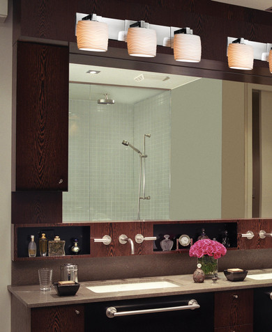 Bathroom Fixtures Three Lights by Justice Designs ( 102 | POR-8923-30-WAVE-NCKL Limoges ) 