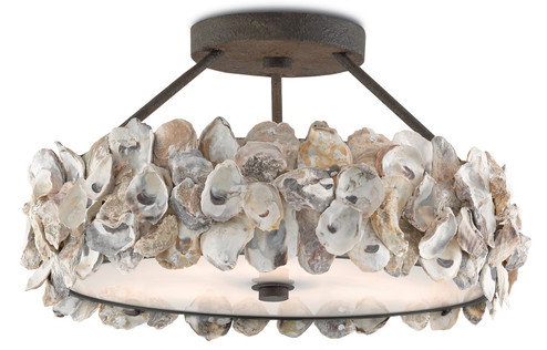 Semi-Flush Mts. Drum Shade by Currey and Company ( 142 | 9000-0265 Oyster Shell Collection ) 