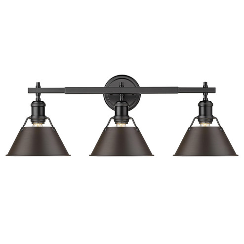 Bathroom Fixtures Three Lights by Golden ( 62 | 3306-BA3 BLK-RBZ Orwell ) 
