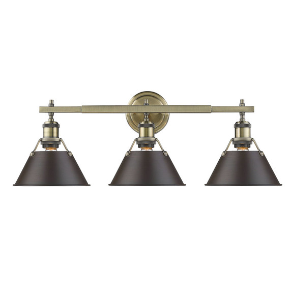 Bathroom Fixtures Three Lights by Golden ( 62 | 3306-BA3 AB-RBZ Orwell ) 