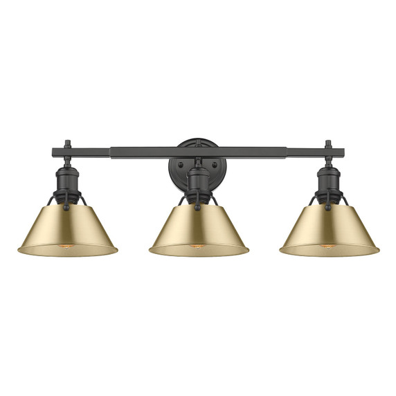 Bathroom Fixtures Three Lights by Golden ( 62 | 3306-BA3 BLK-BCB Orwell ) 