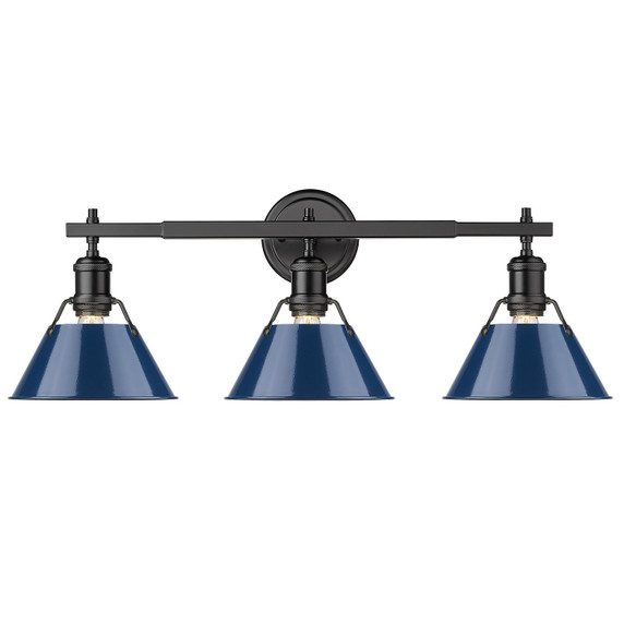 Bathroom Fixtures Three Lights by Golden ( 62 | 3306-BA3 BLK-NVY Orwell ) 