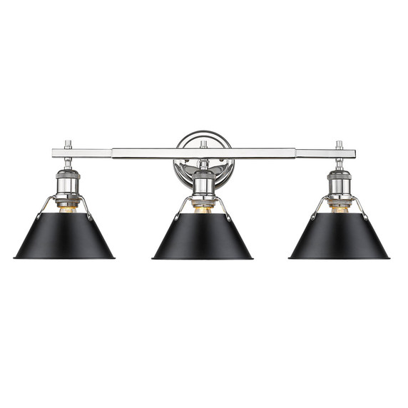 Bathroom Fixtures Three Lights by Golden ( 62 | 3306-BA3 CH-BLK Orwell ) 