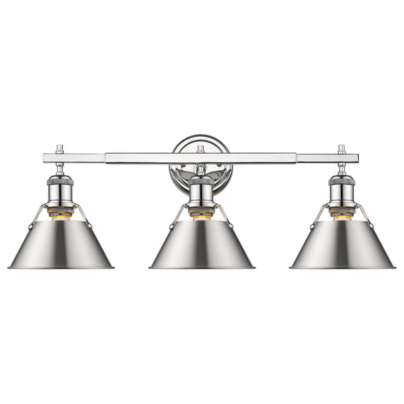 Bathroom Fixtures Three Lights by Golden ( 62 | 3306-BA3 CH-PW Orwell ) 