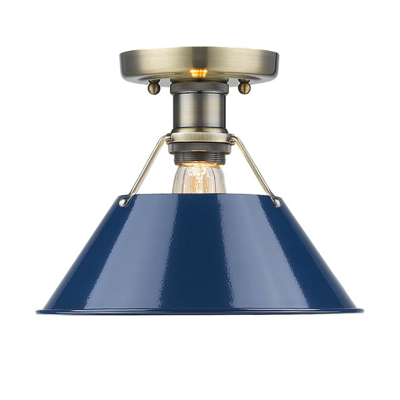 Flush Mounts Metal Shade by Golden ( 62 | 3306-FM AB-NVY Orwell ) 