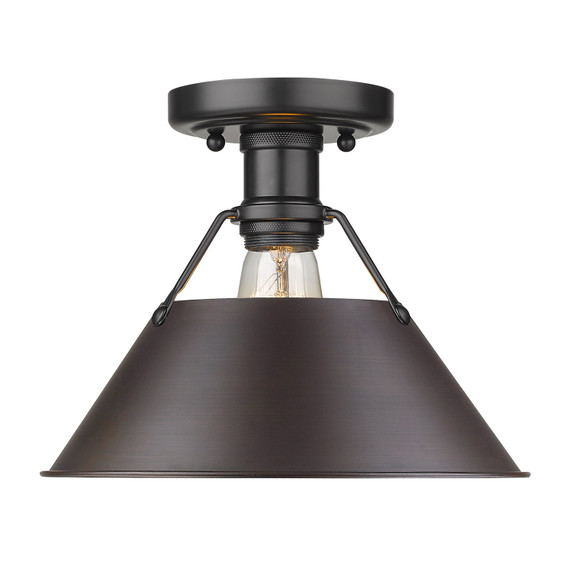 Flush Mounts Metal Shade by Golden ( 62 | 3306-FM BLK-RBZ Orwell ) 