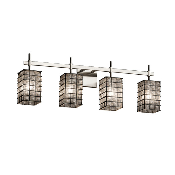 Bathroom Fixtures Four Lights by Justice Designs ( 102 | WGL-8414-15-GRCB-NCKL Wire Glass ) 