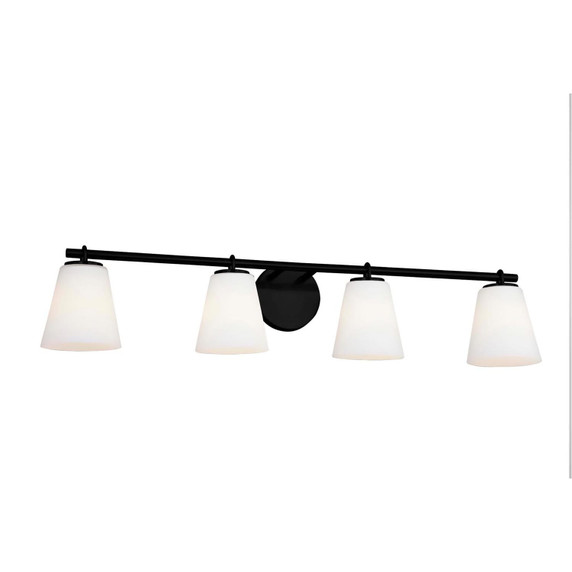 Bathroom Fixtures Four Lights by Justice Designs ( 102 | FSN-8034-OPAL-MBLK Fusion ) 