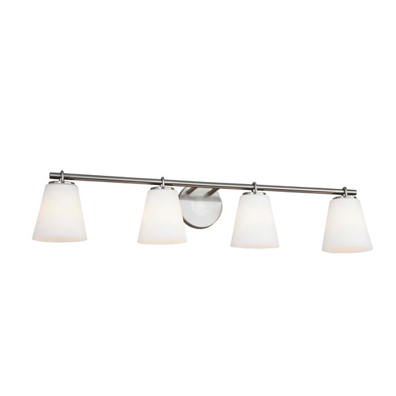 Bathroom Fixtures Four Lights by Justice Designs ( 102 | FSN-8034-OPAL-NCKL Fusion ) 