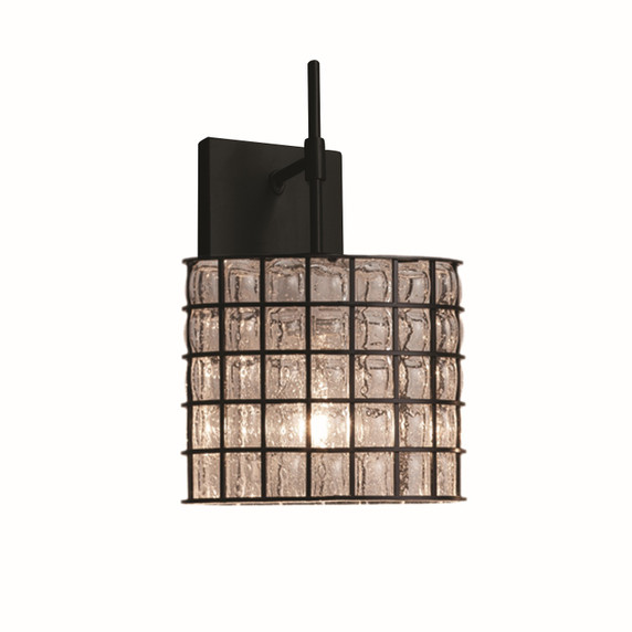 Sconces Single Glass by Justice Designs ( 102 | WGL-8417-30-GRCB-MBLK-LED1-700 Wire Glass ) 
