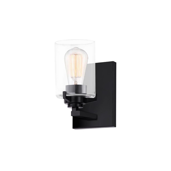 Sconces Single Glass by Justice Designs ( 102 | FSN-8091-CLER-MBLK Fusion ) 