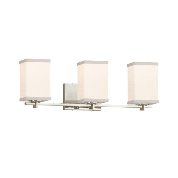 Bathroom Fixtures Three Lights by Justice Designs ( 102 | FAB-8443-15-WHTE-NCKL Textile ) 