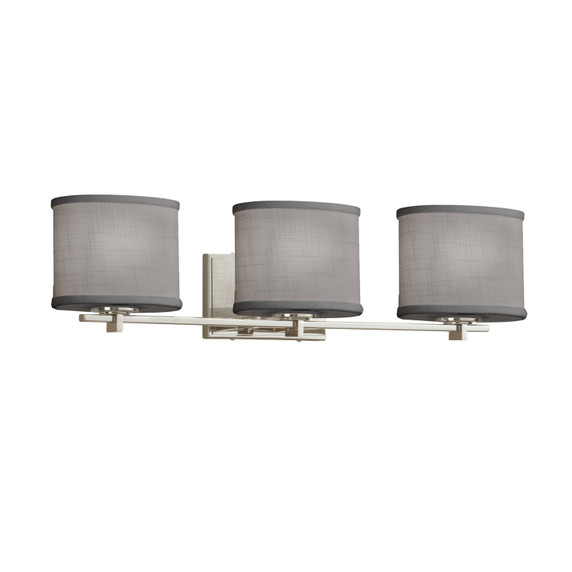 Bathroom Fixtures Three Lights by Justice Designs ( 102 | FAB-8443-30-GRAY-NCKL Textile ) 
