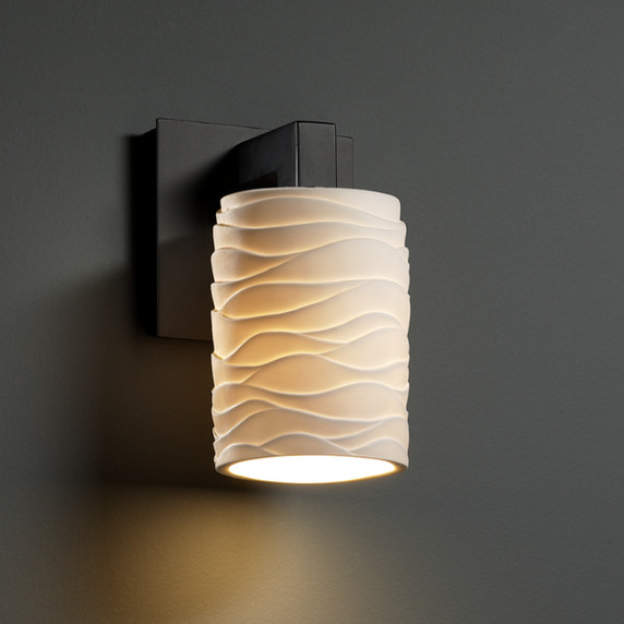 Sconces Single Glass by Justice Designs ( 102 | POR-8921-10-WAVE-MBLK Limoges ) 