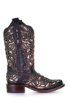 Corral Women's Black and Honey Inlay, Embroidery, and Studs Square Toe