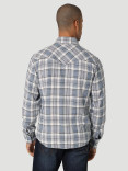 Wrangler Men's Retro Premium Long Sleeve Linen Western Snap Shirt - Blue Plaid