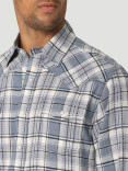 Wrangler Men's Retro Premium Long Sleeve Linen Western Snap Shirt - Blue Plaid