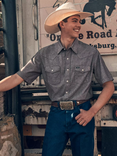 Wrangler Western Chambray Short Sleeve Workshirt - Classic Fit - Charcoal