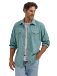 Wrangler Men's Retro Modern Fit Premium Long Sleeve Collared Snap Shirt - Pine