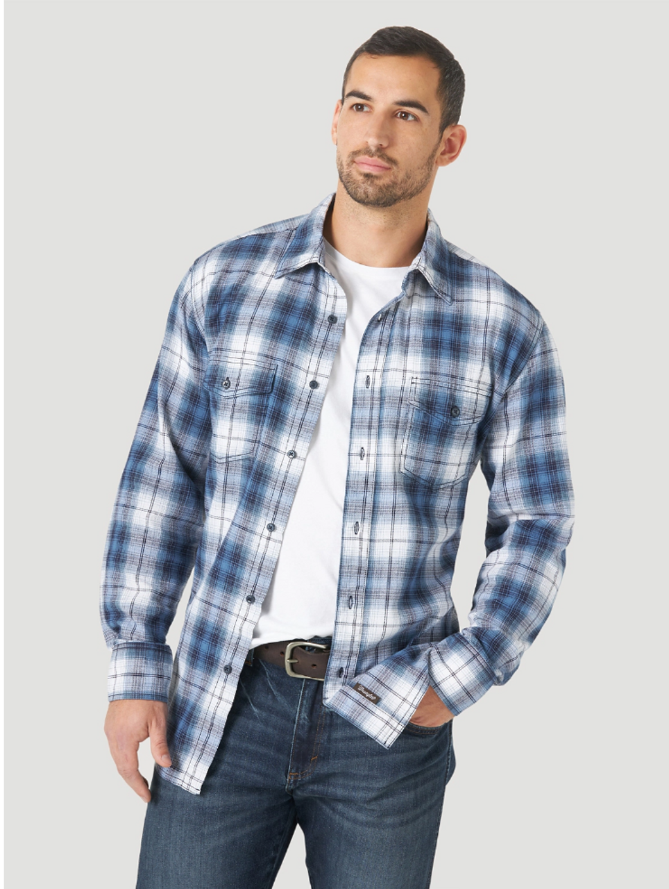 Wrangler Men's Retro Long Sleeve Button-Down Plaid Shirt - Blue - Chaar