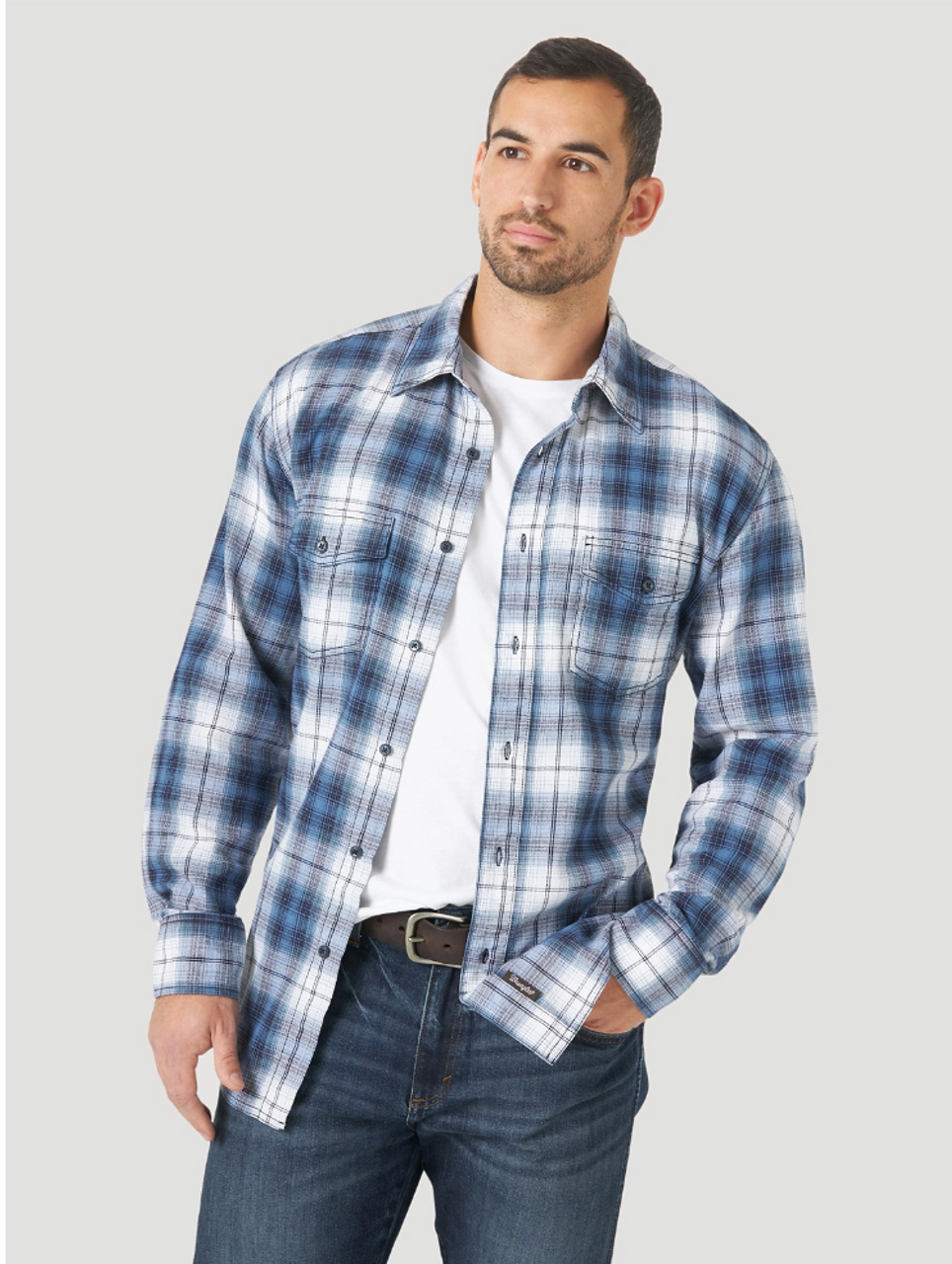 Wrangler Men's Long Sleeve Retro Flannel Shirt - Blue - Chaar