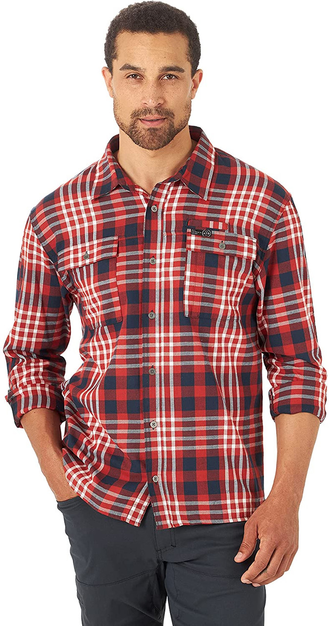 Wrangler Men's ATG Recycled Flannel Shirt Dark Red Plaid Chaar