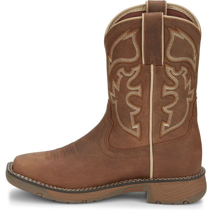 Justin Boots Kids 8 Wide Square Toe Rush Junior Saddle Tan Chaar