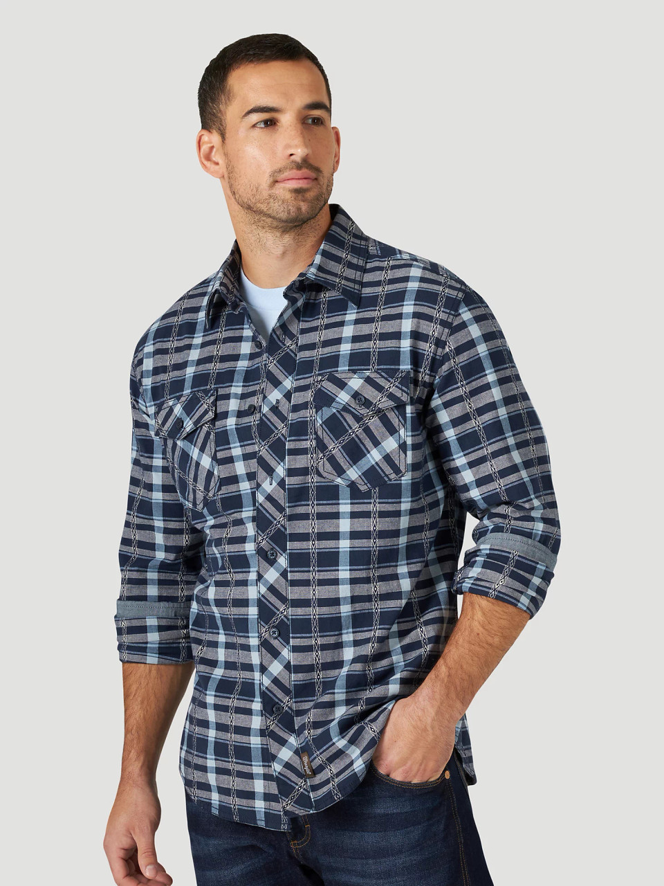 Wrangler Men's Retro Premium Long Sleeve Button Down Plaid Shirt - Dark  Sapphire - Chaar