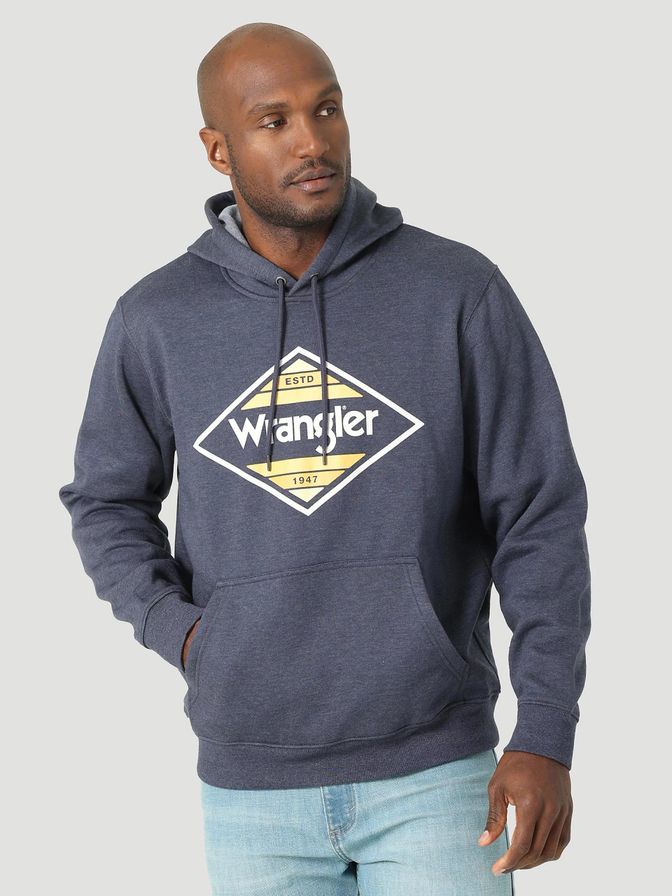 Wrangler Men's Triangle Frame Logo Pullover Hoodie - Navy Heather - Chaar