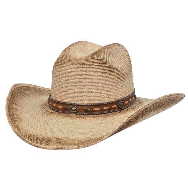 Cappello Western Uomo Cappello Cowboy Uomo M&F Western - Marrone Medio, Fascia In Pelle Con Borchie E Pietre Turchesi, Misura 27 Cappello Western Pelle Borchie